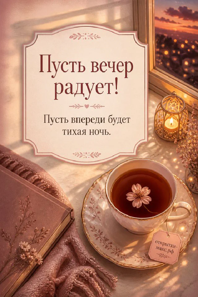 Раскрытая книга с цветами на обложке у окна с цветущими розовыми ветвями и настольной лампой — вариант 3
