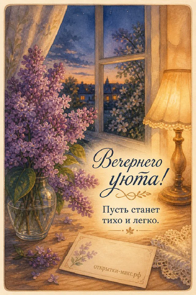 Книга с цветочным орнаментом и чашка чая у окна с цветущим яблоневым садом в розовом свете — вариант 5