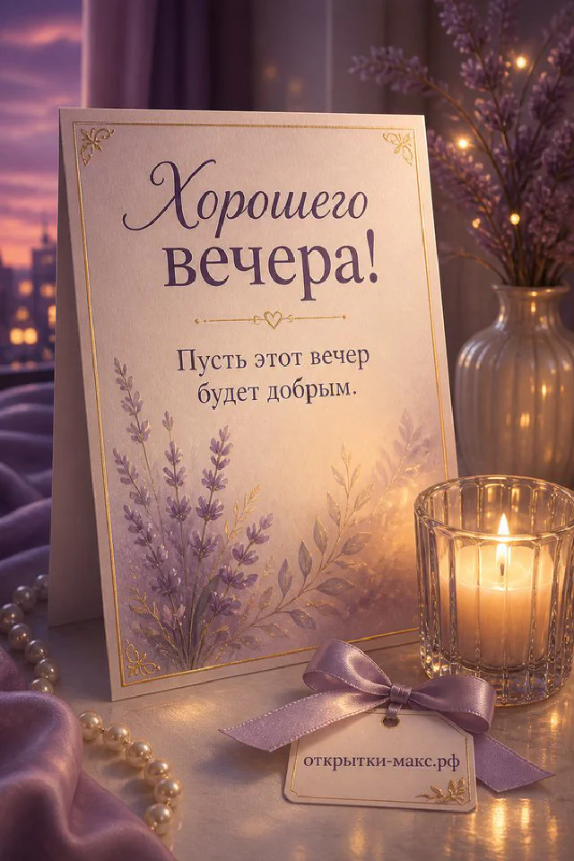 Открытка с конвертом на подоконнике рядом с яблоневыми цветами и золотым закатным светом — вариант 3