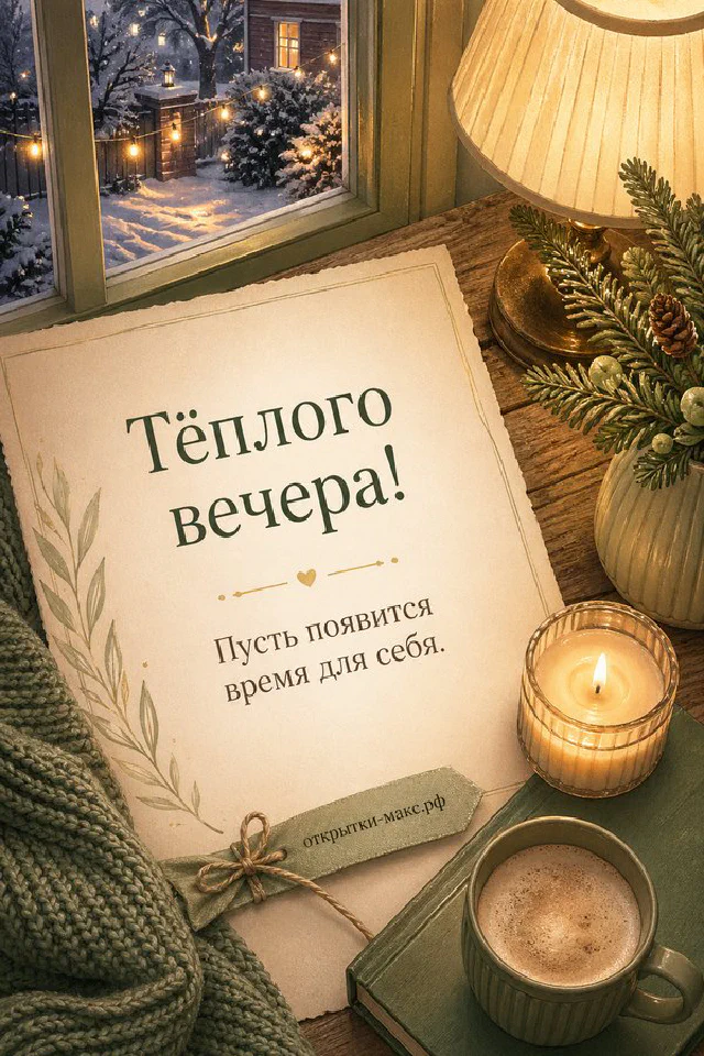 Ваза с голубыми и жёлтыми полевыми цветами, свеча и розовый закат за окном — вариант 6