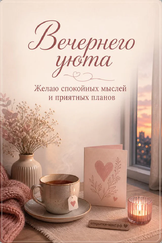 Ваза с персиковыми розами и небольшая чашка чая с декоративной карточкой на бежевом фоне — вариант 2