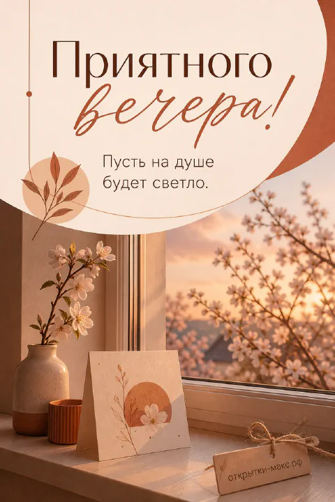 Ваза с розовыми цветами на подоконнике на фоне закатного неба и цветущих деревьев