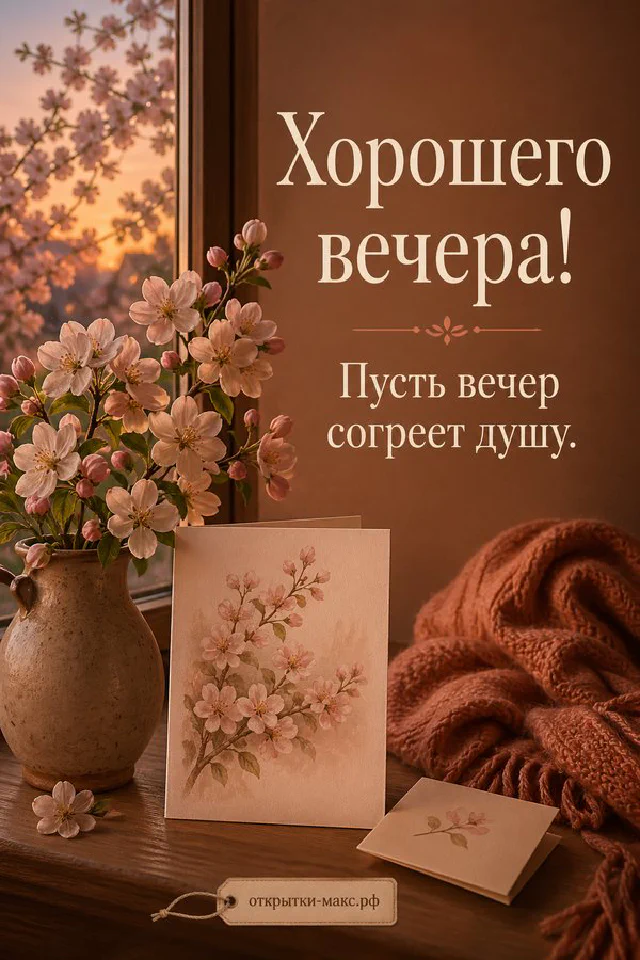 Чашка чая у окна с видом на ночной город, акварельный постер с зимним городом на столе и горящая свеча — вариант 2