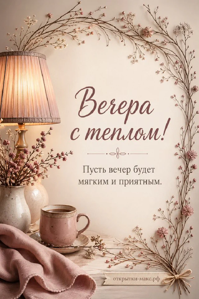 Фарфоровая чашка чая на блюдце, белые цветущие растения и свеча у окна на фоне вечернего заката — вариант 2