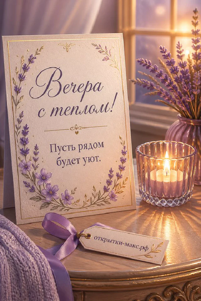 Чашка чая с веточкой на блюдце, маленький фонарик и золотые огни гирлянды на зелёном фоне у окна с ночными деревьями — вариант 4