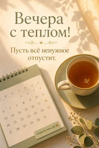 Чашка чая на блюдце и настольный настенный календарь на светлом столе с тенями от растений