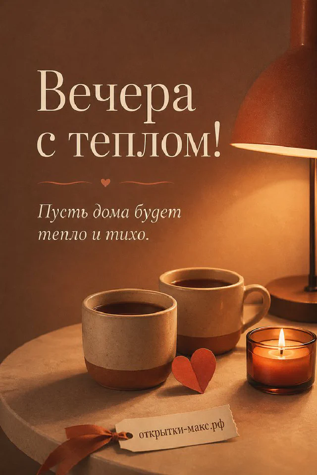 Акварельная сцена: чашка чая на деревянном кружочке, свеча в стакане и книга с засушенным цветком у окна с видом на вечерний город — вариант 3