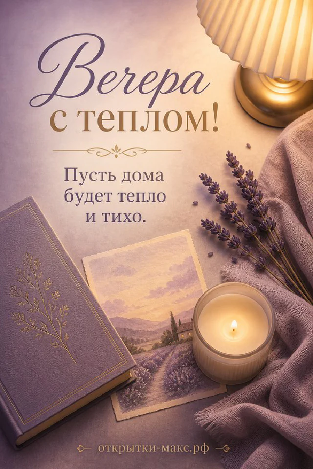 Акварельная сцена: чашка чая на деревянном кружочке, свеча в стакане и книга с засушенным цветком у окна с видом на вечерний город — вариант 4