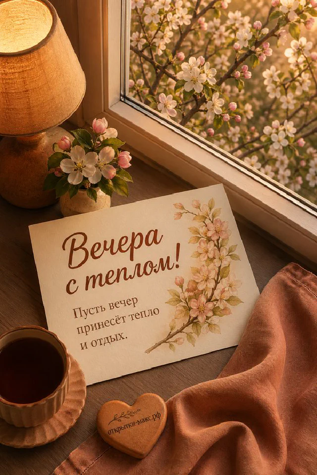 Толстая книга с закладкой и настольная лампа в акварельном стиле у окна с вечерним осенним светом — вариант 7