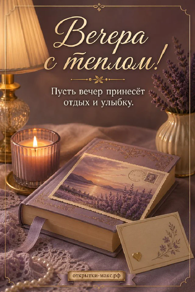 Чашка кофе на блюдце, тёмно-синяя открытка с золотым орнаментом и конверт на столе у вечернего окна с тюлем — вариант 5