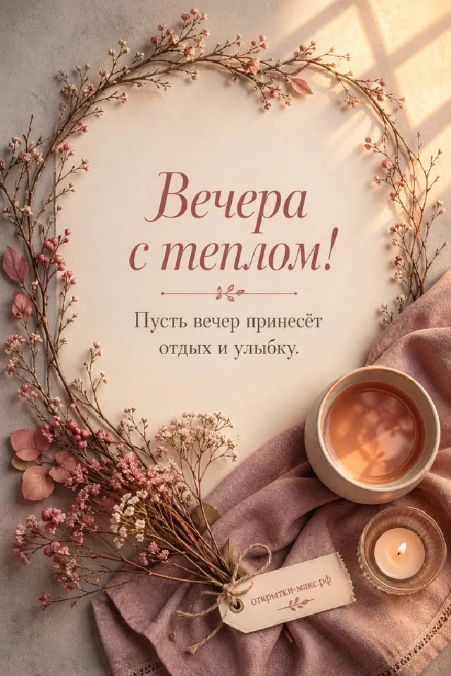 Чашка кофе на блюдце, тёмно-синяя открытка с золотым орнаментом и конверт на столе у вечернего окна с тюлем — вариант 7