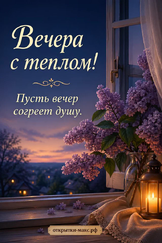 Ботаническая рамка из зелёных и золотых листьев с надписью Вечера с теплом на бежевом фоне с закатным светом — вариант 5