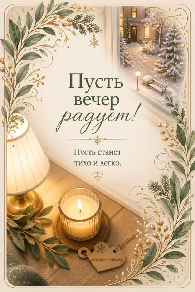 Кожаная книга с ключами на подставке рядом с фонарём, закат за балконной дверью и плед — вариант 2