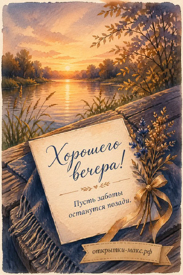 Акварельный кот в розовом кресле с кружкой под клетчатым пледом, рядом фонарь и лаванда — вариант 2