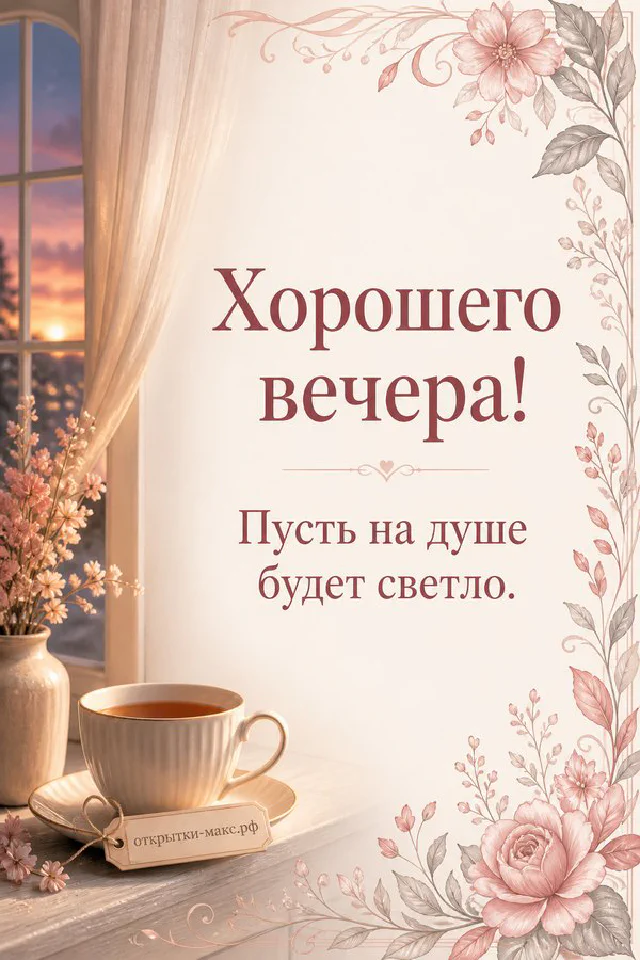 Акварельная открытка с ветками лаванды и горящей свечой в стакане на нейтральном фоне — вариант 4
