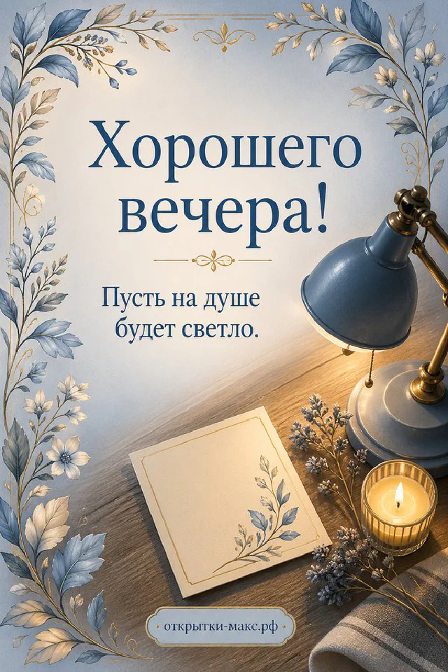 Акварельная открытка с ветками лаванды и горящей свечой в стакане на нейтральном фоне — вариант 5