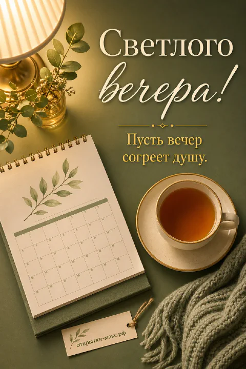 Настольный ботанический календарь, фарфоровая кружка с чаем и вязаный серый шарф
