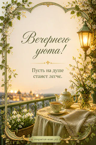 Вечернее окно с тёплым светом, чашка чая и чистое поле для текста