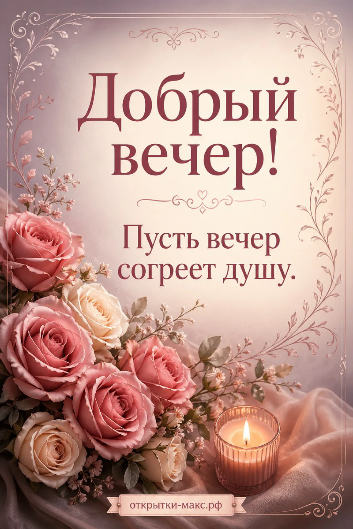 Вечернее окно с тёплым светом, чашка чая и чистое поле для текста