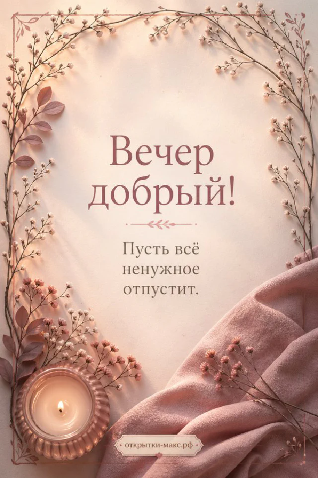 Цветущий венок из тонких веток с розовыми цветами, чашка розового чая и горящая свеча на бежевом фоне — вариант 2