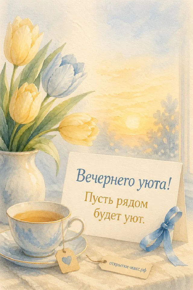 Белый чайник и чашка на балконном столике с белыми цветами на фоне золотого заката — вариант 6