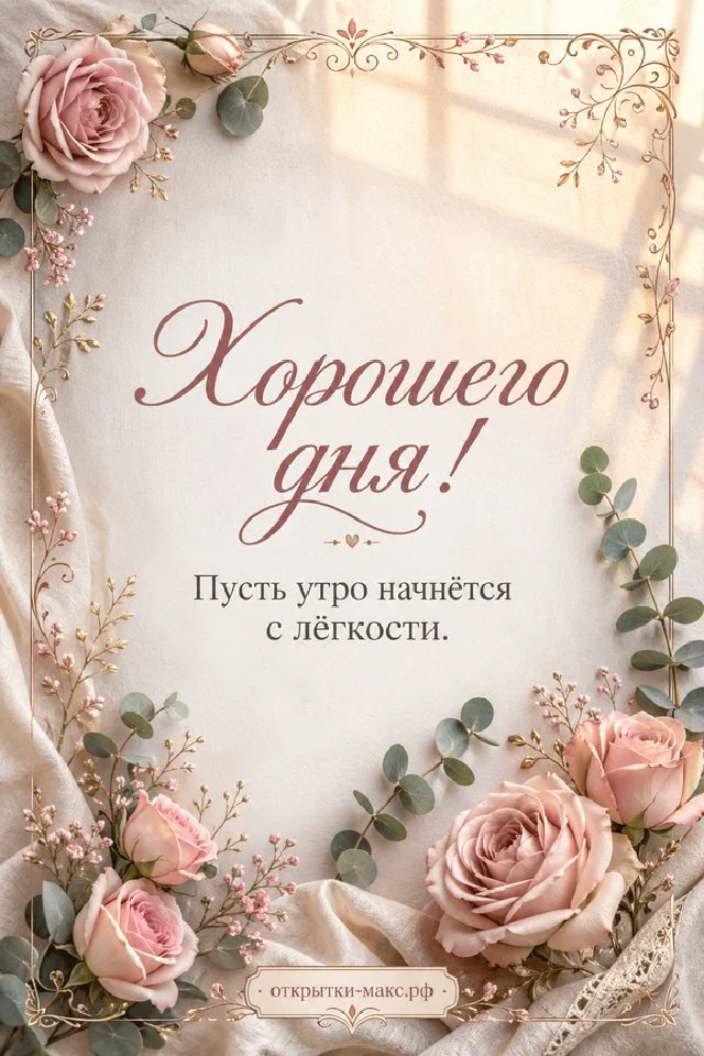 Чашка чая с лимоном и рабочие инструменты на деревянном столе с надписью Хорошего дня — вариант 2