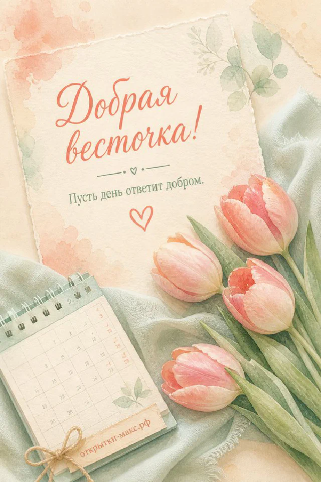 Открытка добрая весточка с зелёными книгами, круглыми очками и кружкой кофе на столе с листьями — вариант 3
