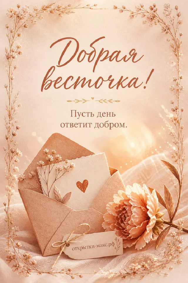 Открытка добрая весточка с зелёными книгами, круглыми очками и кружкой кофе на столе с листьями — вариант 5