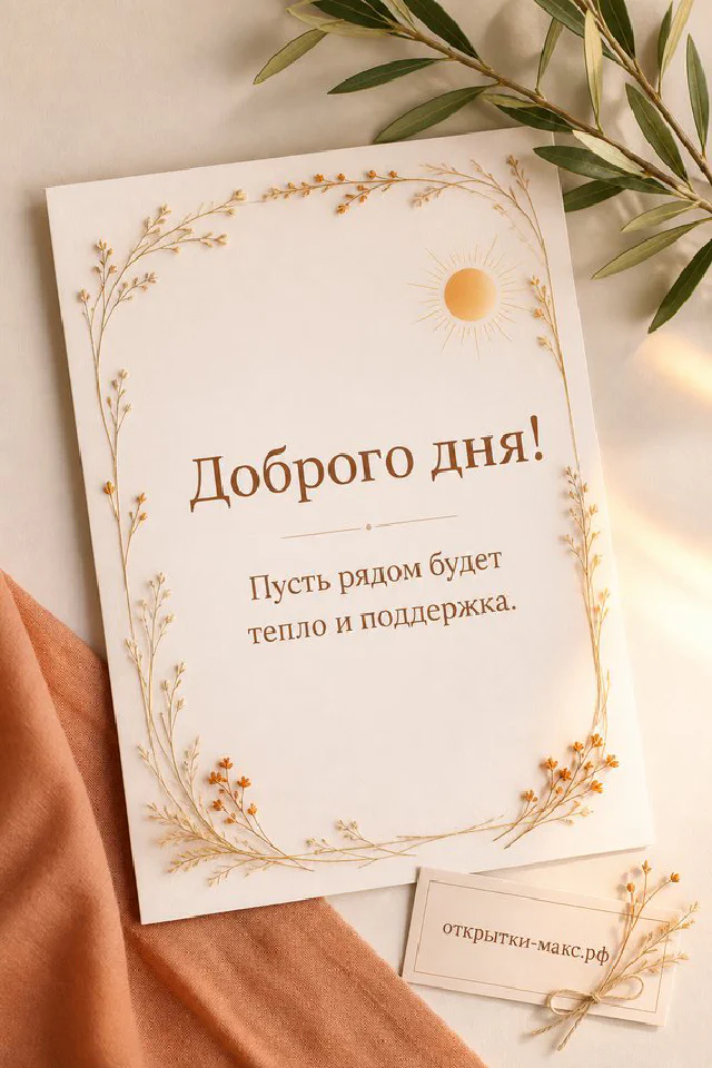 Открытка с голубым блокнотом и букетом полевых цветов в крафт-пакете — вариант 4