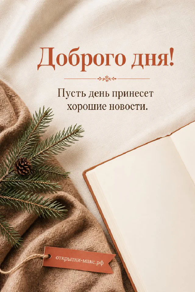 Открытка «Доброго дня» с пастельным цветочным венком и розовой лентой — вариант 6