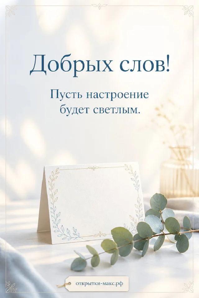Зелёная садовая лейка с тюльпанами и розовый горшок с цветами на белом фоне, надпись «Добрых слов» — вариант 3