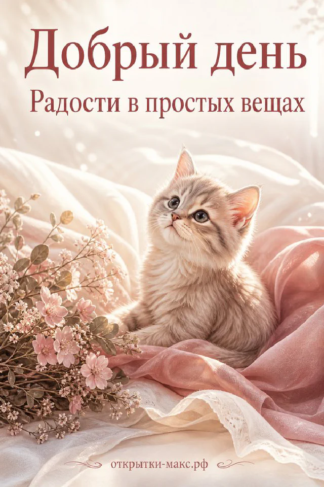 Открытка добрый день с акварельным балконом, цветами и чашкой кофе — вариант 4