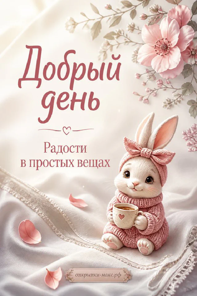 Открытка добрый день с акварельным балконом, цветами и чашкой кофе — вариант 7