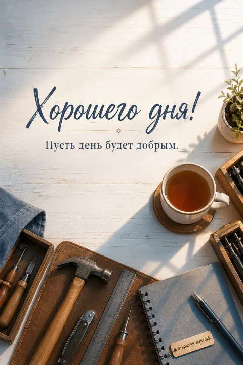 Дорога в мягком утреннем свете и открытка на переднем плане