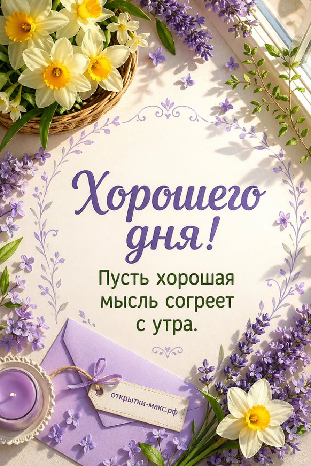 Деревянный ящик со старинными инструментами, кружка кофе и зелень на мокром столе с надписью Хорошего дня — вариант 5
