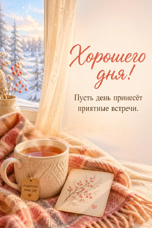 Большая кружка кофе со спящим лицом и шоколадным печеньем в тёплой цветочной рамке с надписью Хорошего дня — вариант 3
