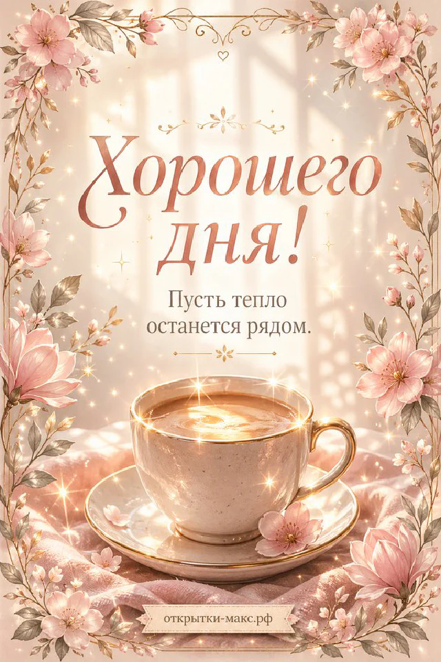 Открытка хорошего дня с персиковыми и кремовыми розами у светлого окна — вариант 8