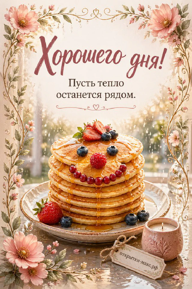 Открытка хорошего дня с персиковыми и кремовыми розами у светлого окна — вариант 7