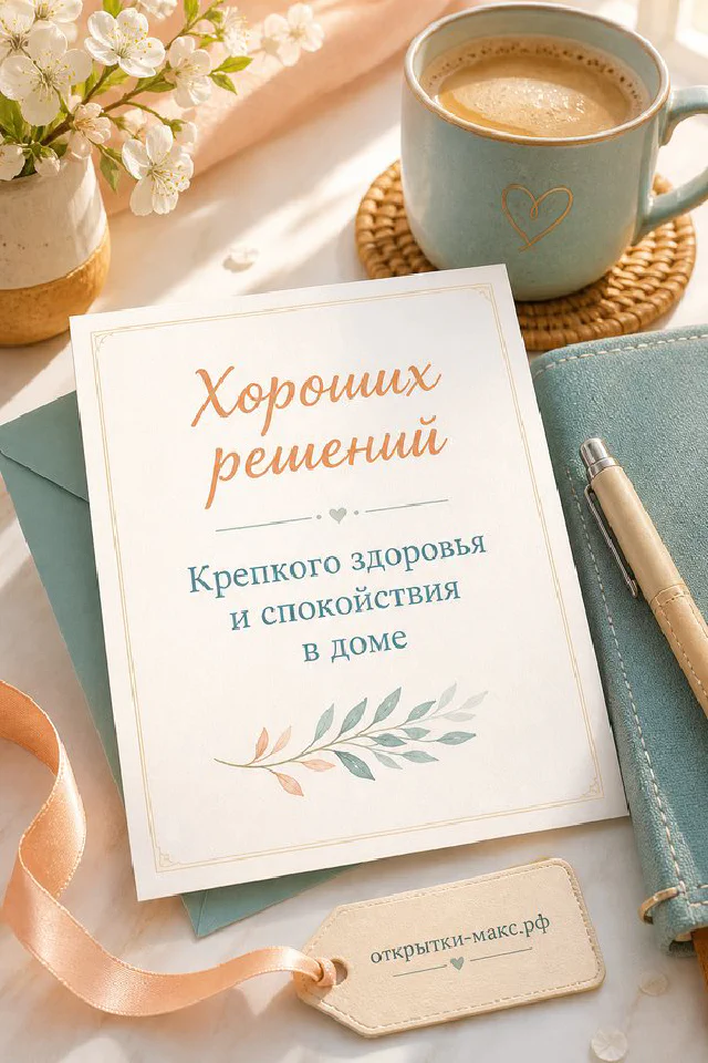 Кружка кофе, ежедневник с пустой карточкой и цветок в вазе на пастельном фоне — вариант 5