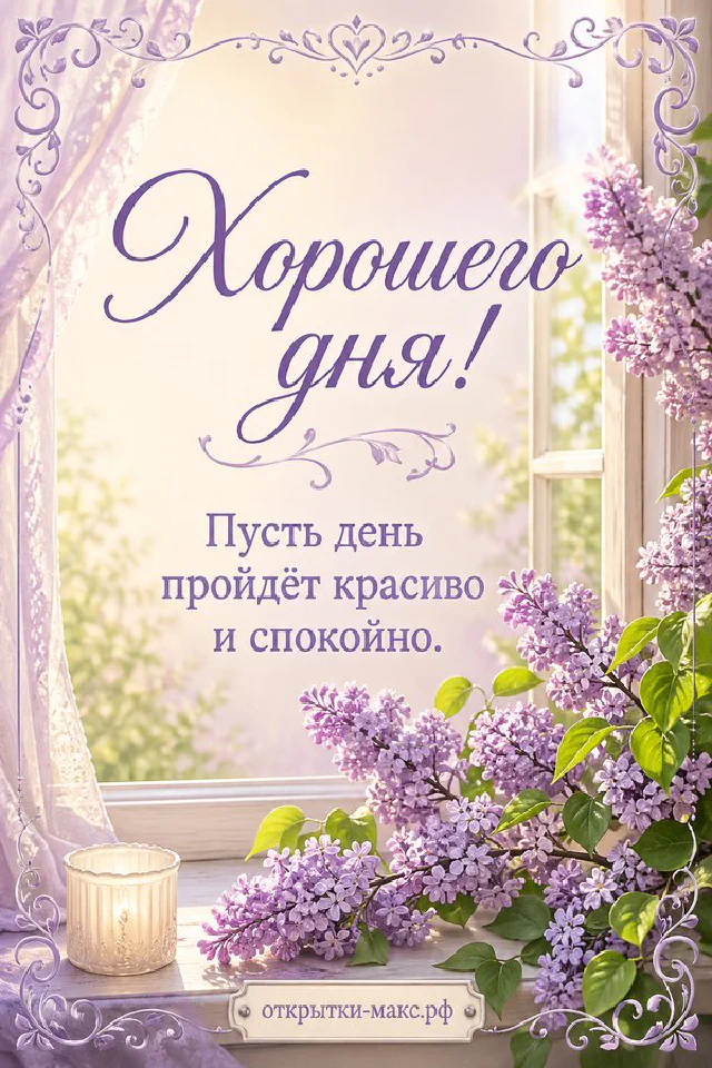 Открытка с большой лиловой кружкой кофе с сердечком и маленьким цветущим кактусом на деревянном столе — вариант 3