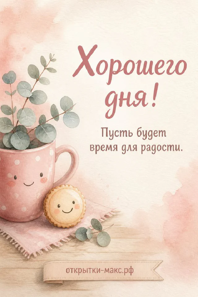 Акварельная открытка с двумя кружками кофе в сине-жёлтых тонах, блокнотом и деревянным сердечком на пледе — вариант 2