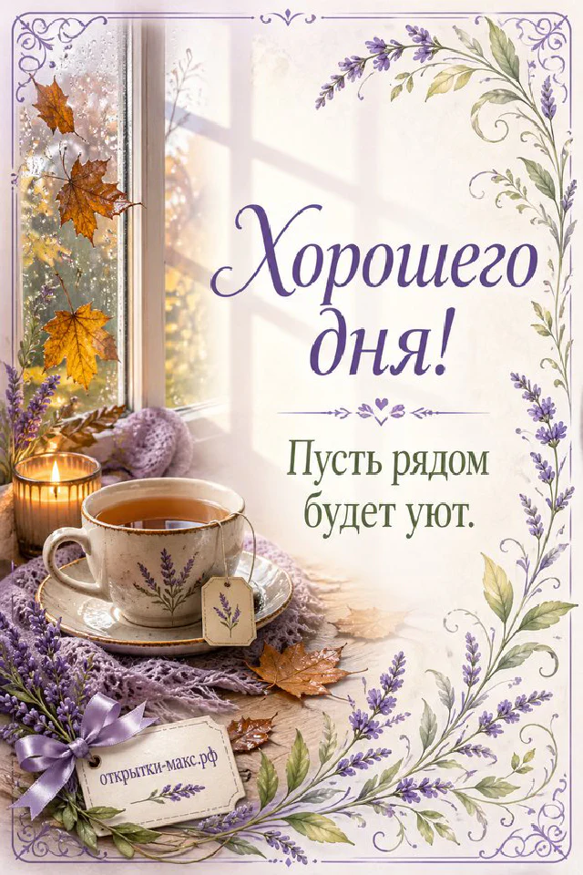 Открытка с чашкой кофе с сердечком, книгой и персиковыми цветами в декоративной рамке — вариант 6