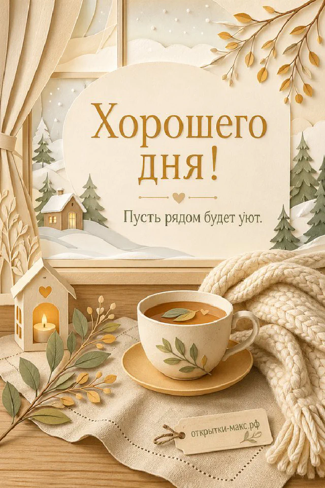 Открытка с чашкой кофе с сердечком, книгой и персиковыми цветами в декоративной рамке — вариант 8