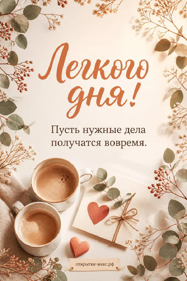 Голубая открытка лёгкого дня с чашкой чая, настольным календарём и свечой у заснеженного окна — вариант 4