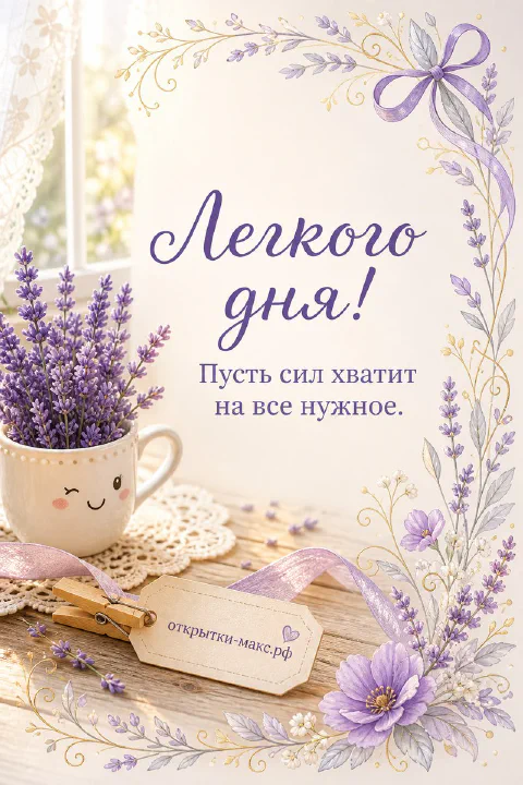 Белая кружка с нарисованной улыбкой с кустом живой лаванды на деревянном столике в окружении лавандового поля