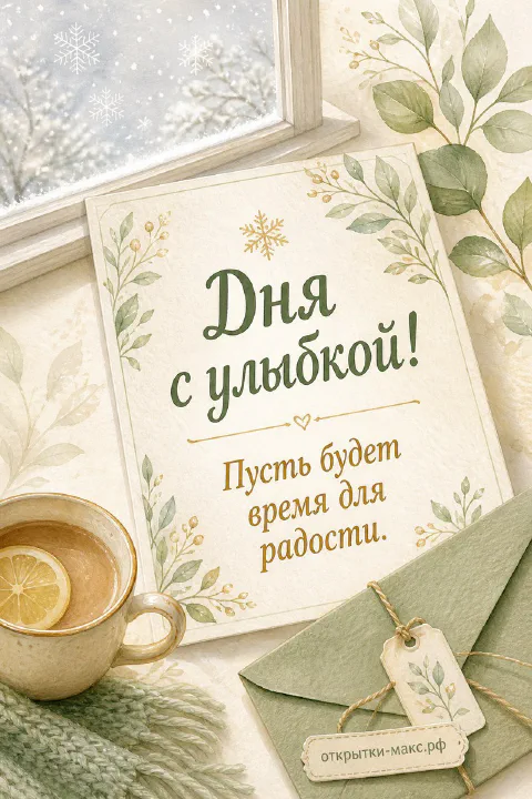Маленький конверт, цветок и спокойный фон для теплого пожелания