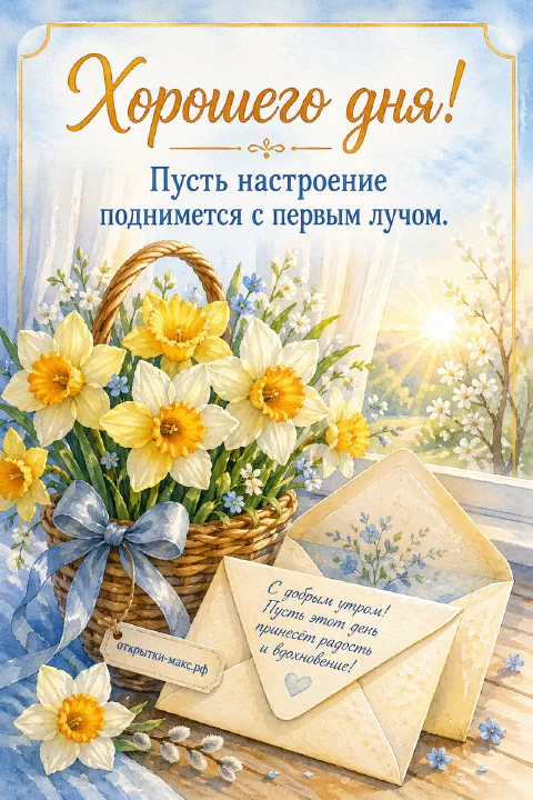 Маленький конверт, цветок и спокойный фон для теплого пожелания