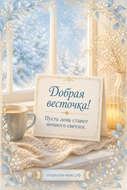 Открытая бумажная открытка с добрыми словами рядом с чашкой чая