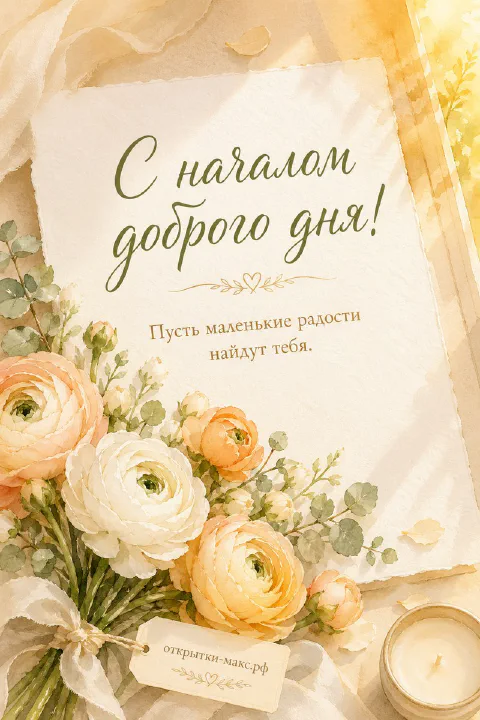 Открытая бумажная открытка с добрыми словами рядом с чашкой чая