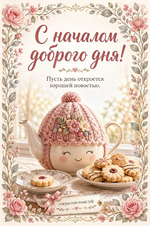 Открытая бумажная открытка с добрыми словами рядом с чашкой чая